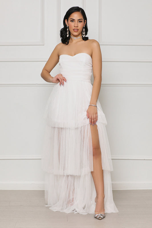 Strapless Tulle Gown (White) - Lilly's Kloset