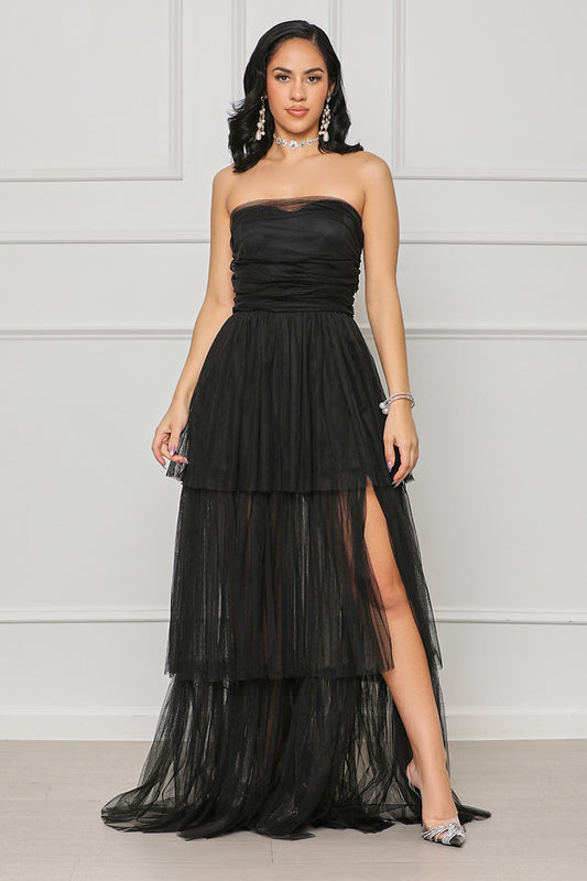Strapless Tulle Gown (Black) - Lilly's Kloset