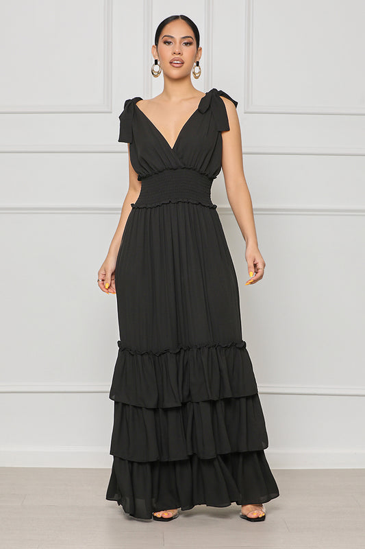 Beautiful Desire Ruffle Maxi Dress (Black) - Lilly's Kloset