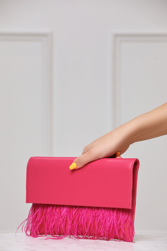 Everlee Feathered Clutch (Pink) - Lilly's Kloset