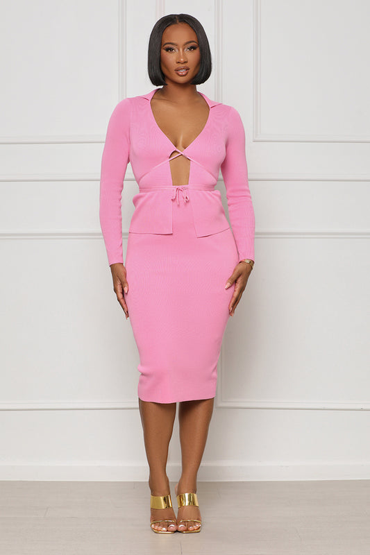 Feeling You Plunge Skirt Set (Pink) - Lilly's Kloset