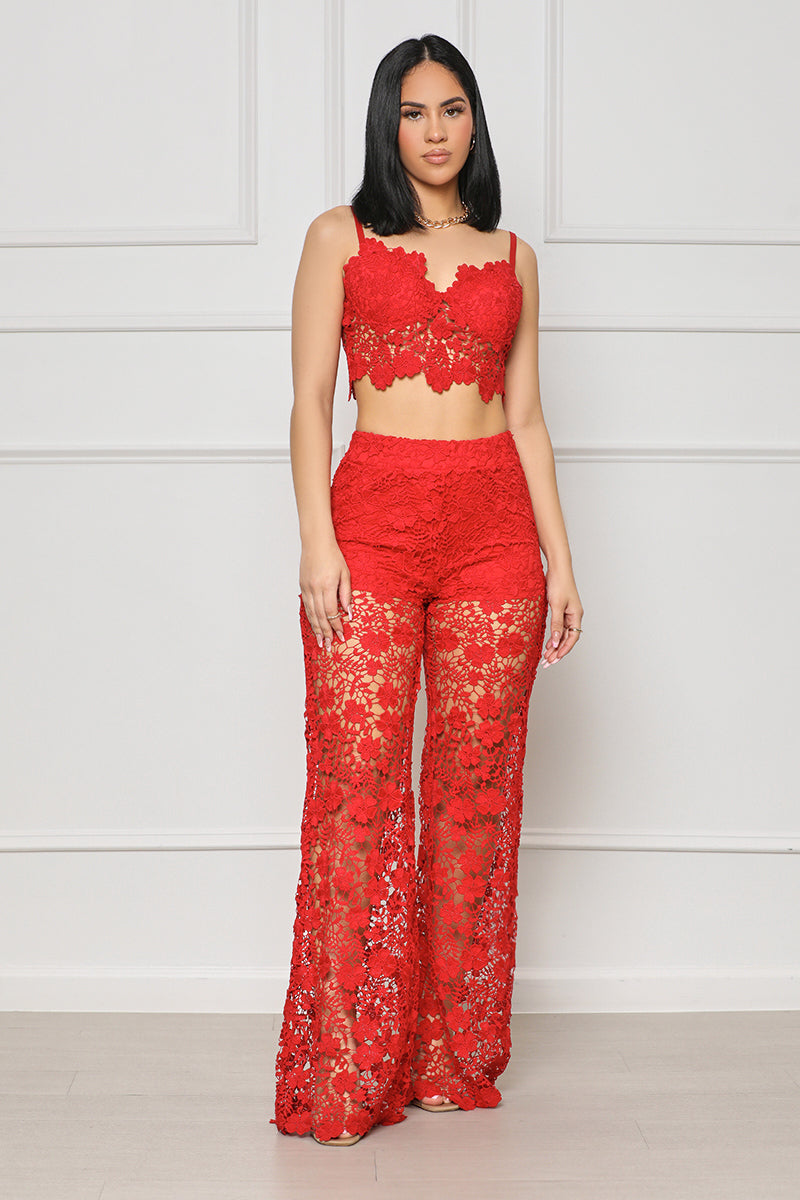 Forever Yours Lace Pants Set (Red) - Lilly's Kloset