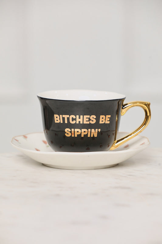 B*tches Be Sippin' Tea Cup Set (Black Multi) - Lilly's Kloset
