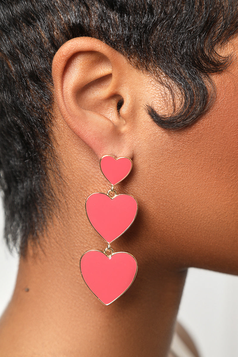 Red Tri-Heart Drop Earrings - Lilly's Kloset