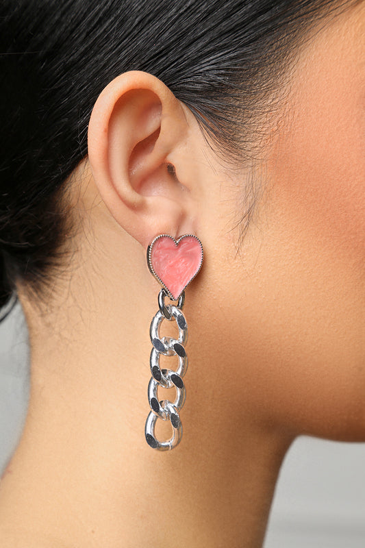 Heart Shaped Chain Drop Earrings - Lilly's Kloset