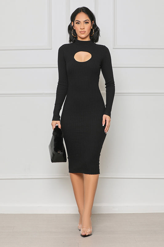 Sippin' Cider Ribbed Knit Dress (Black) - Lilly's Kloset