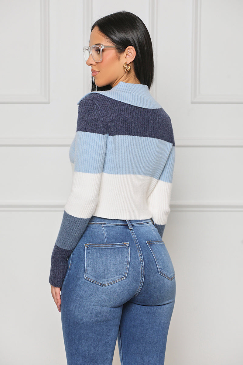 Get In Line Crop Sweater (Blue Multi) - Lilly's Kloset