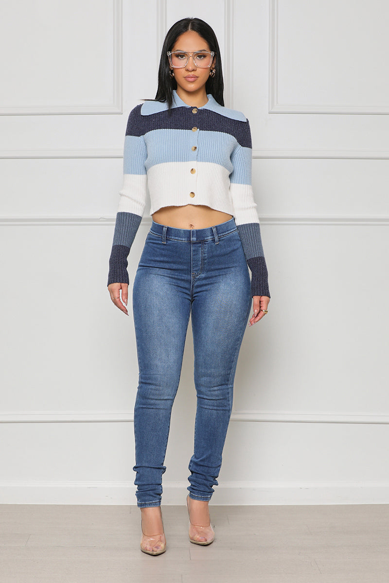 Get In Line Crop Sweater (Blue Multi) - Lilly's Kloset