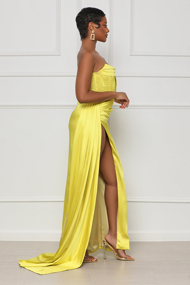 Corset Jeweled Evening Gown (Yellow) - Lilly's Kloset