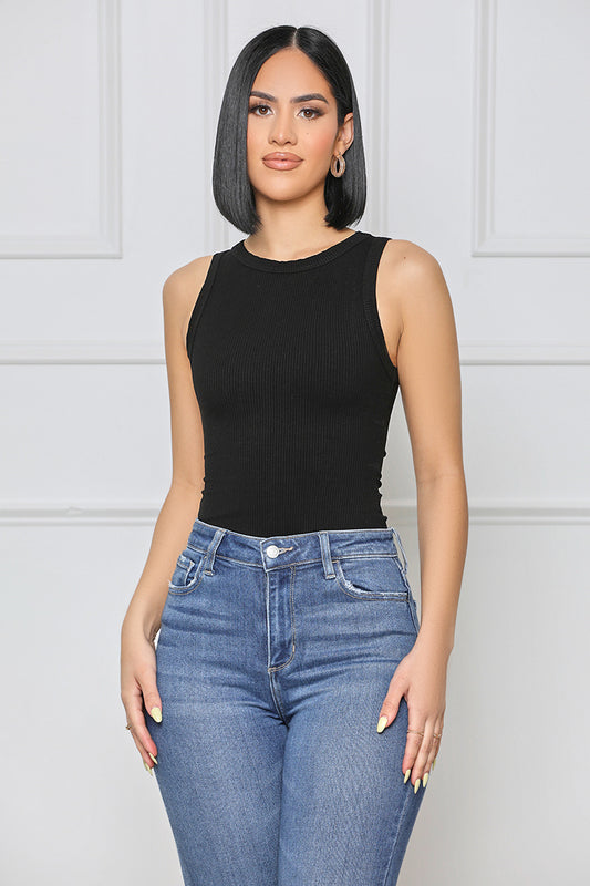 Simple And Sweet Tank Bodysuit (Black) - Lilly's Kloset