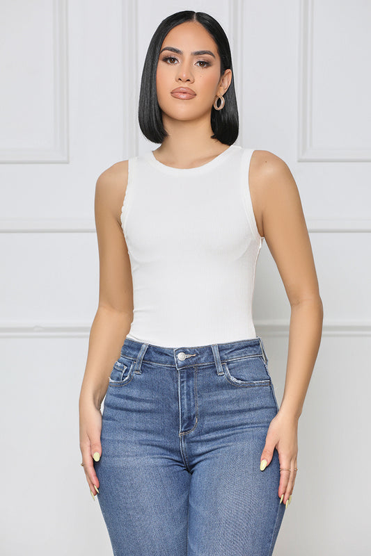 Simple And Sweet Tank Bodysuit (White) - Lilly's Kloset
