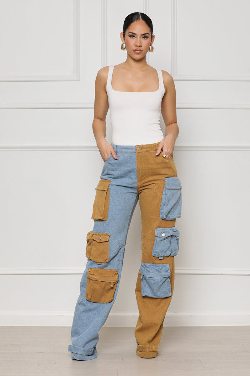 Dynamic Duo Two Toned Cargo Jeans - Lilly's Kloset