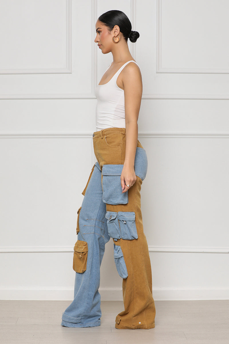 Dynamic Duo Two Toned Cargo Jeans - Lilly's Kloset
