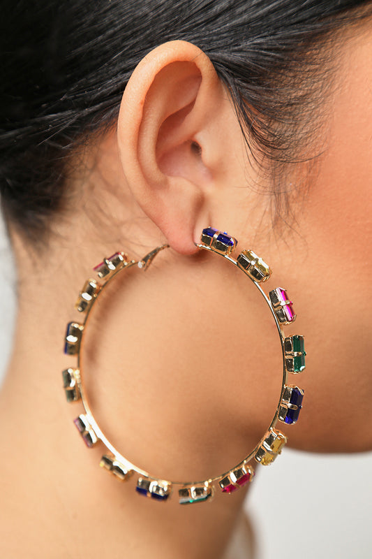 Jeweled Hoop Earrings (Gold Multi) - Lilly's Kloset