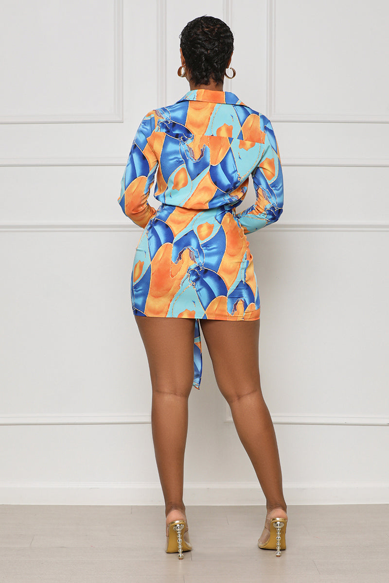 Miss Connected Abstract Wrap Dress (Blue Multi) - Lilly's Kloset