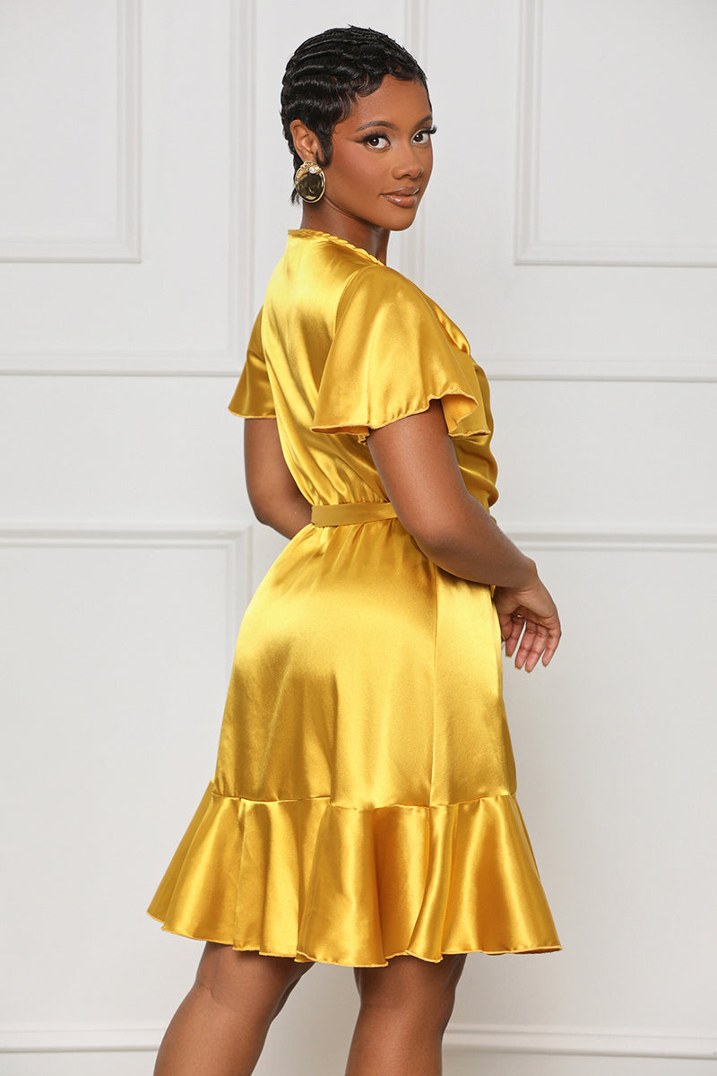 Gold Standard Wrap Dress (Yellow) - Lilly's Kloset